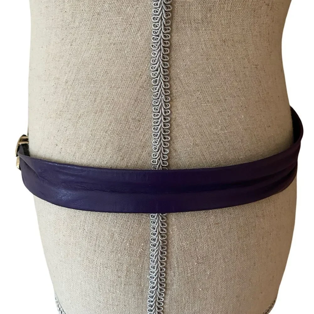 Vintage Purple Leather Belt With Golden Clasp